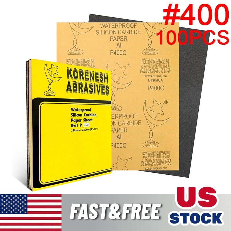 100Pcs Sandpaper Sanding Sheet 400 Grit Wet & Dry For Wood Car Metal Factory