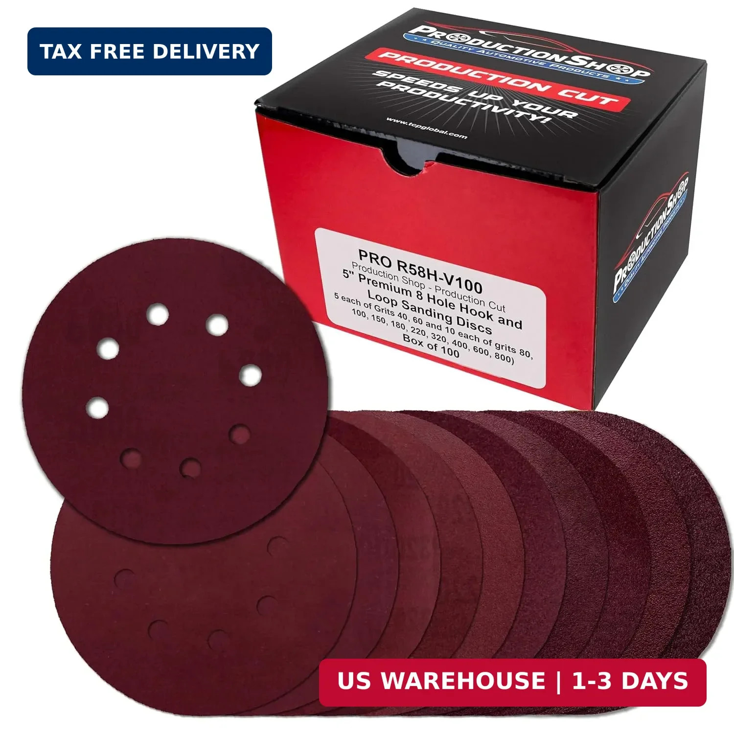 160 Pack 5 inch Sanding Discs 8-Hole Red Variety Pack Grit, Hook ,Loop Sandpaper