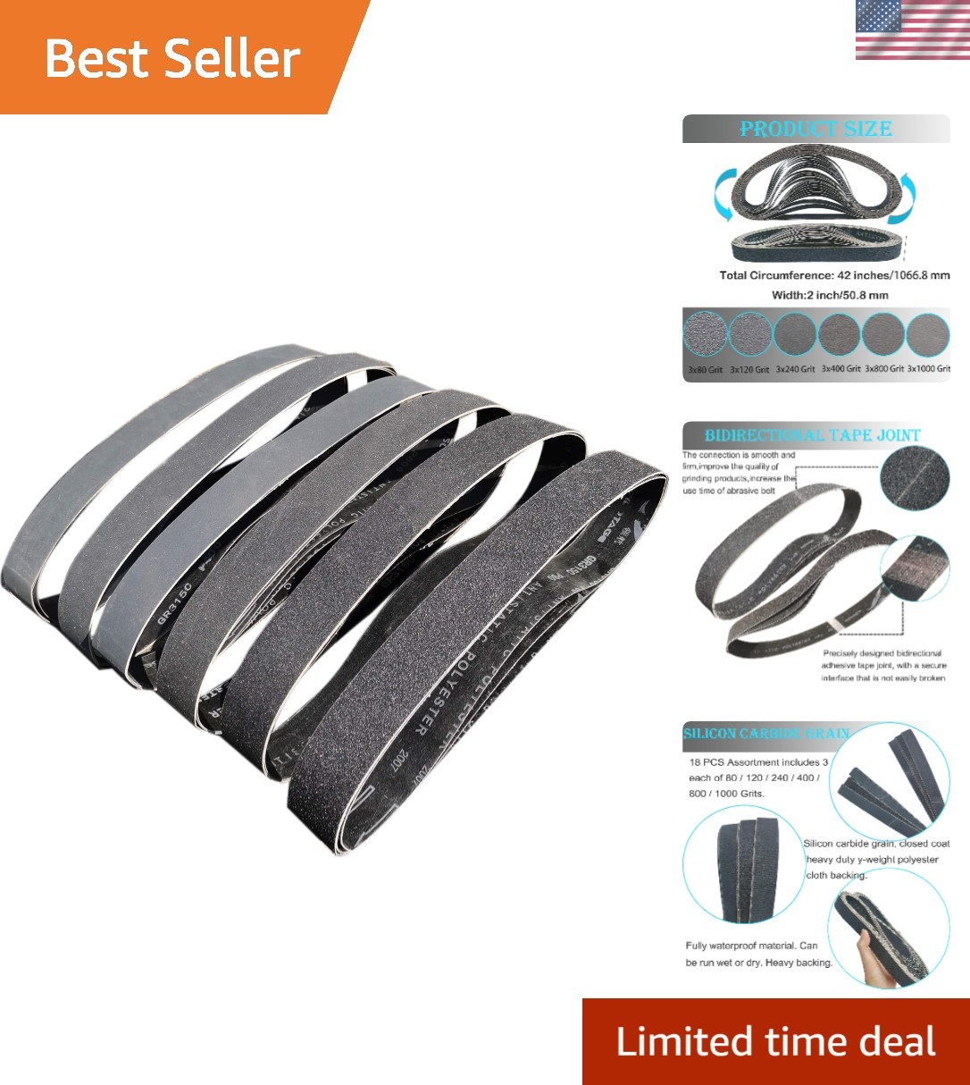 18-Pack 2 x 42 Inch Silicon Carbide Sanding Belts – Versatile Grits for Profe…