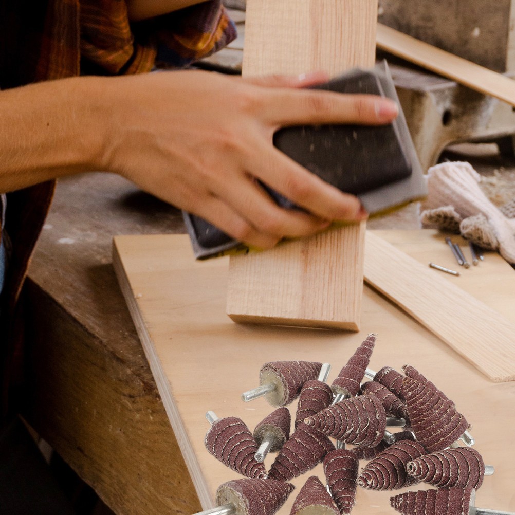 20Pcs Sandpaper Abrasive Flap Wheels Cone Shape Grinding Heads with Handle