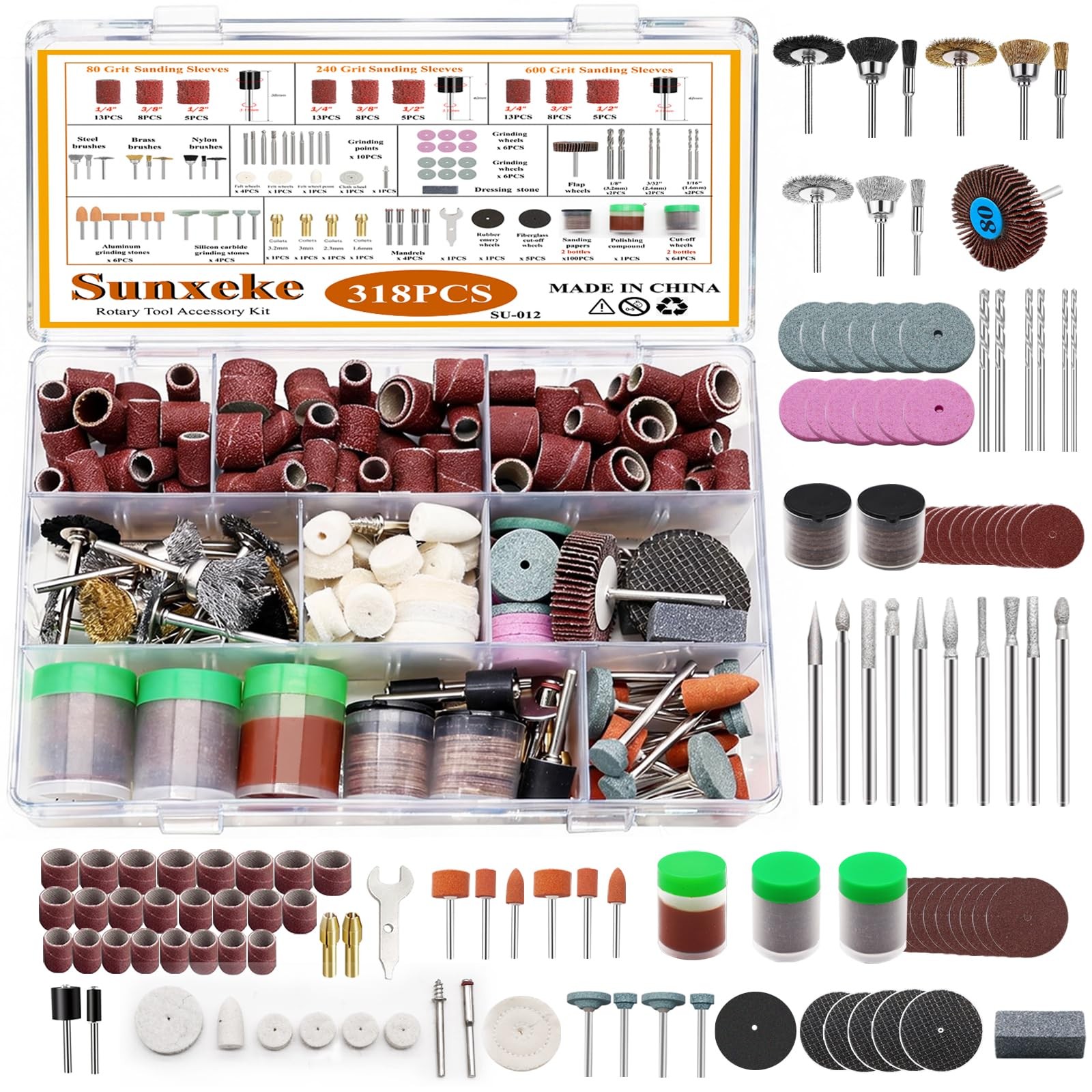 Sunxeke 318PCS Rotary Tool Accessory Kit with Sanding Drum,1/8inch Shank…