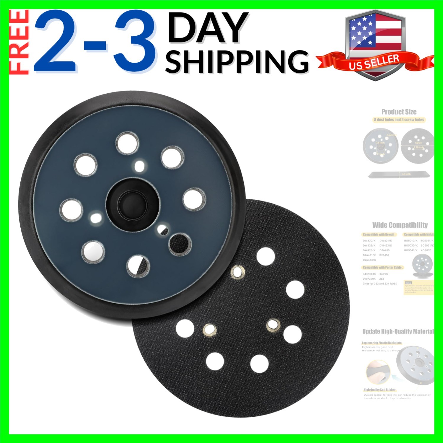 2 Pack 5″ 8 Hole Hook & Loop Sander Replacement Pad for DeWalt/Makita/Porter …
