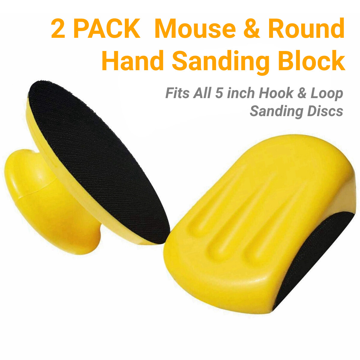 2PACK 5″ Foam Hand Sanding Blocks Pad Mouse & Round Hook Loop Disc Backing Plate
