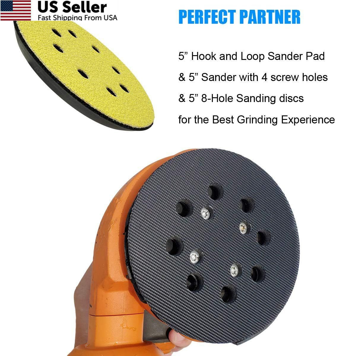 5″ Hook and Loop Sander Pad for Ridgid R2600, R2601 Random 5 Inches, Black