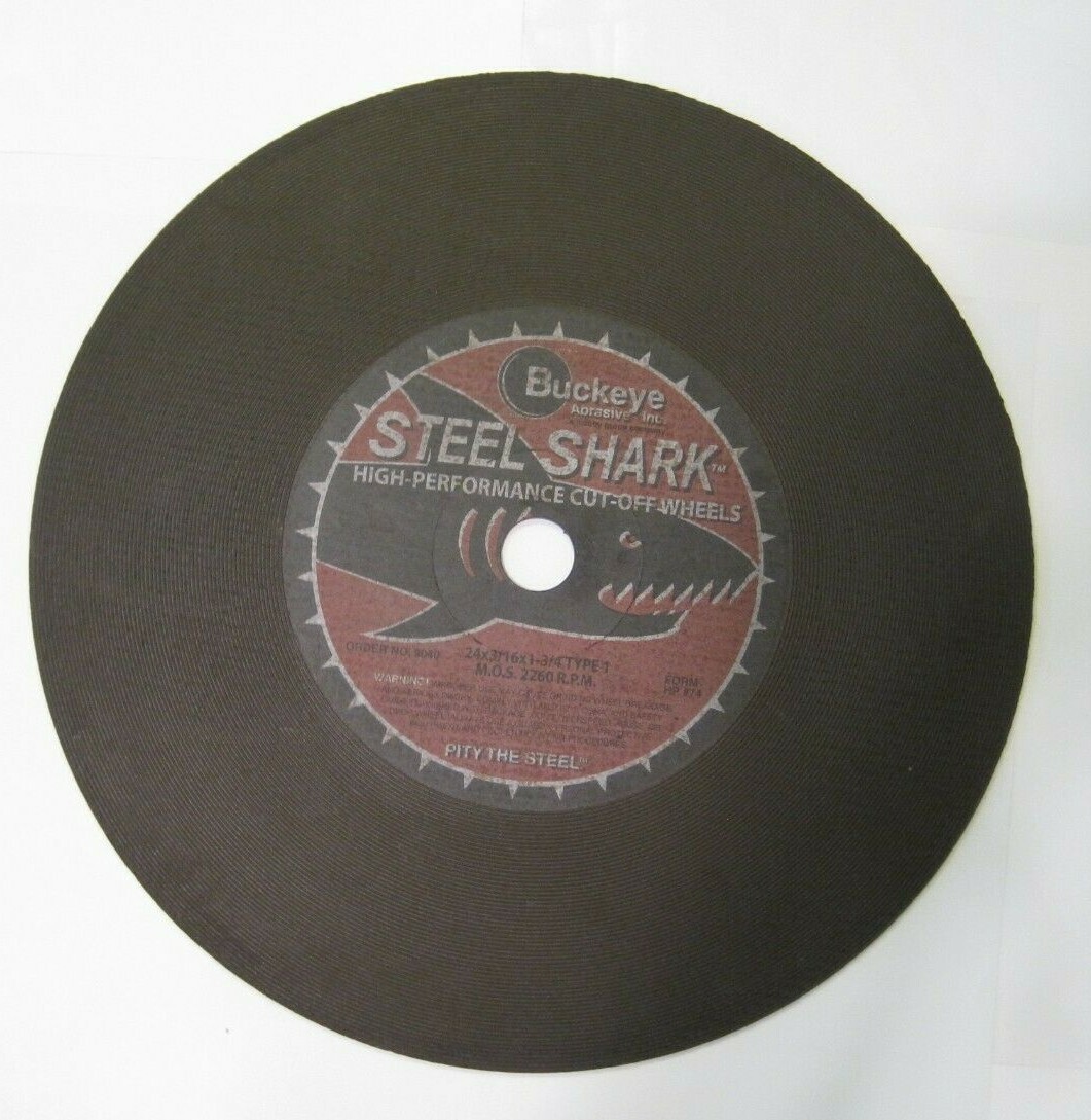 Buckeye 24″ Steel Shark Type 1 Cut-Off Wheel (24″ x 3/16″ x 1-3/4″) – 2260 RPM –