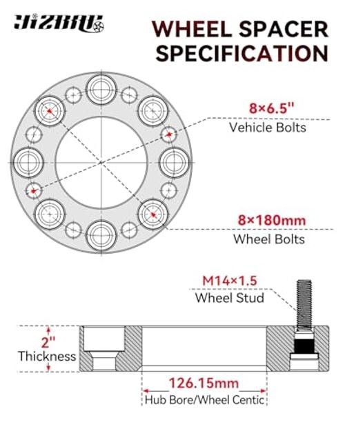 2PCS 8×6.5 to 8×180 Wheel Adapters for Silverado 3500 Wheels on Sierra 2 inch