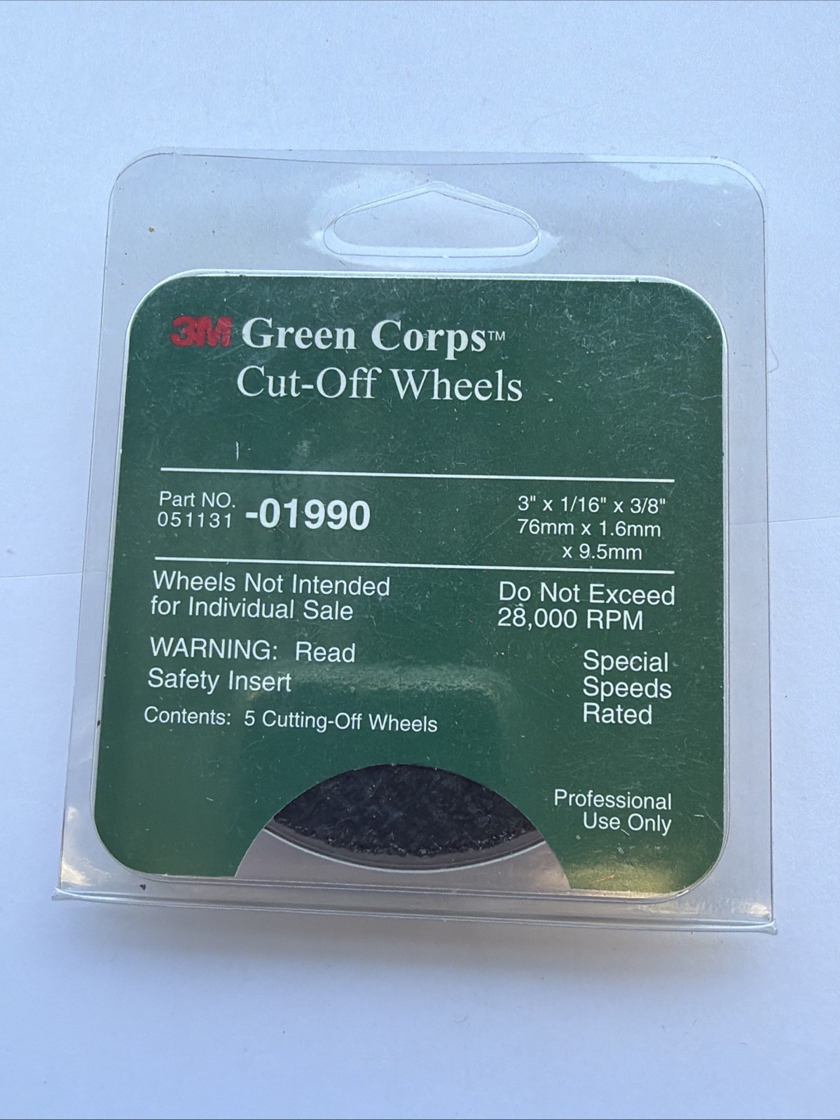 3M 01990 Green Corps 3″ x 1/16″ x 3/8″ Cut-Off Wheel, (Pack of 5) Brand New!