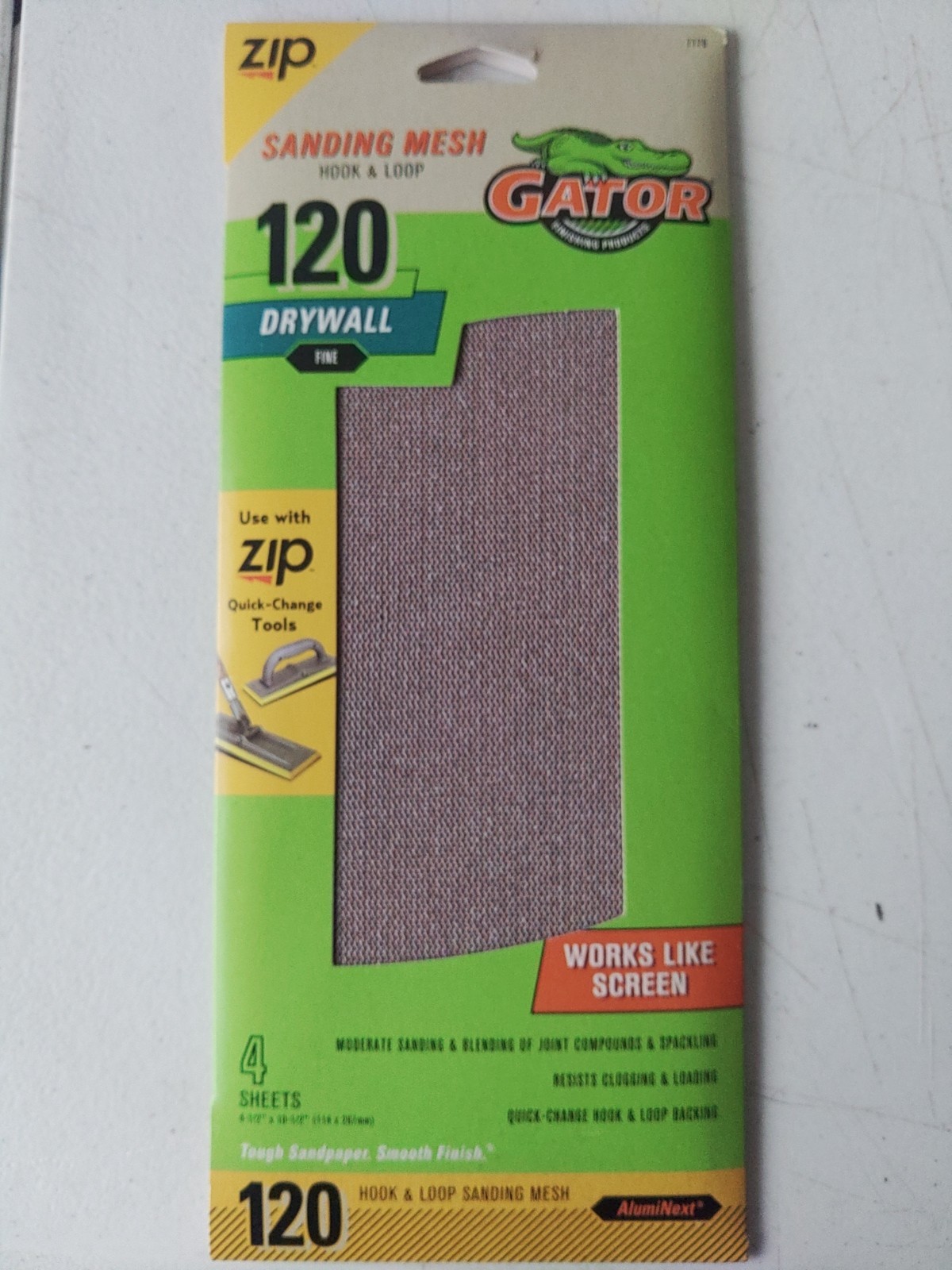 Zip Gator Hook Loop Sanding Mesh 120 Drywall Very Fine 4.5”x10.5” Sandpaper x 4