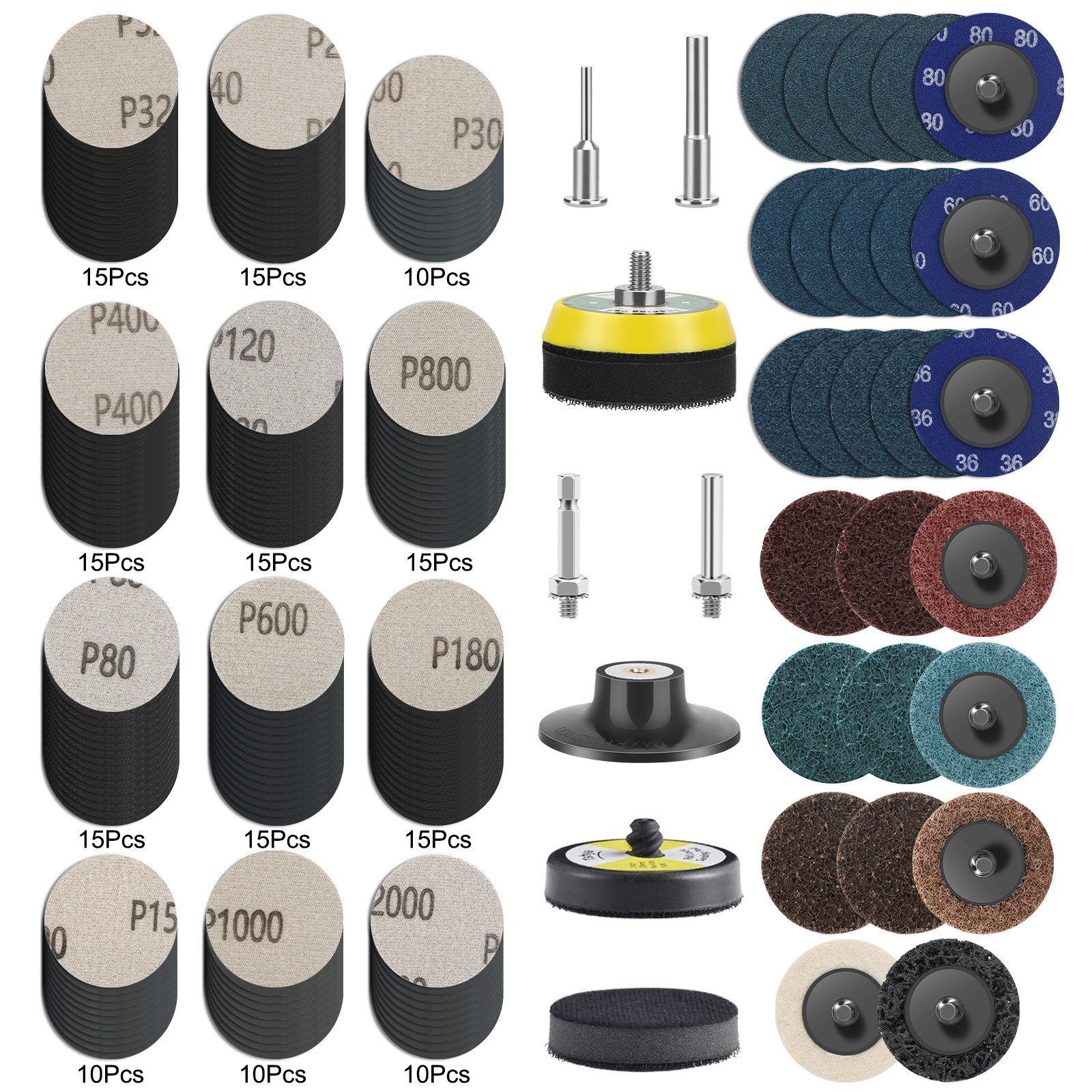 195Pcs 2 Inch Sanding Disc 1/8″ 1/4″ Shank Set for Drill Die Grinder Rotary Tool