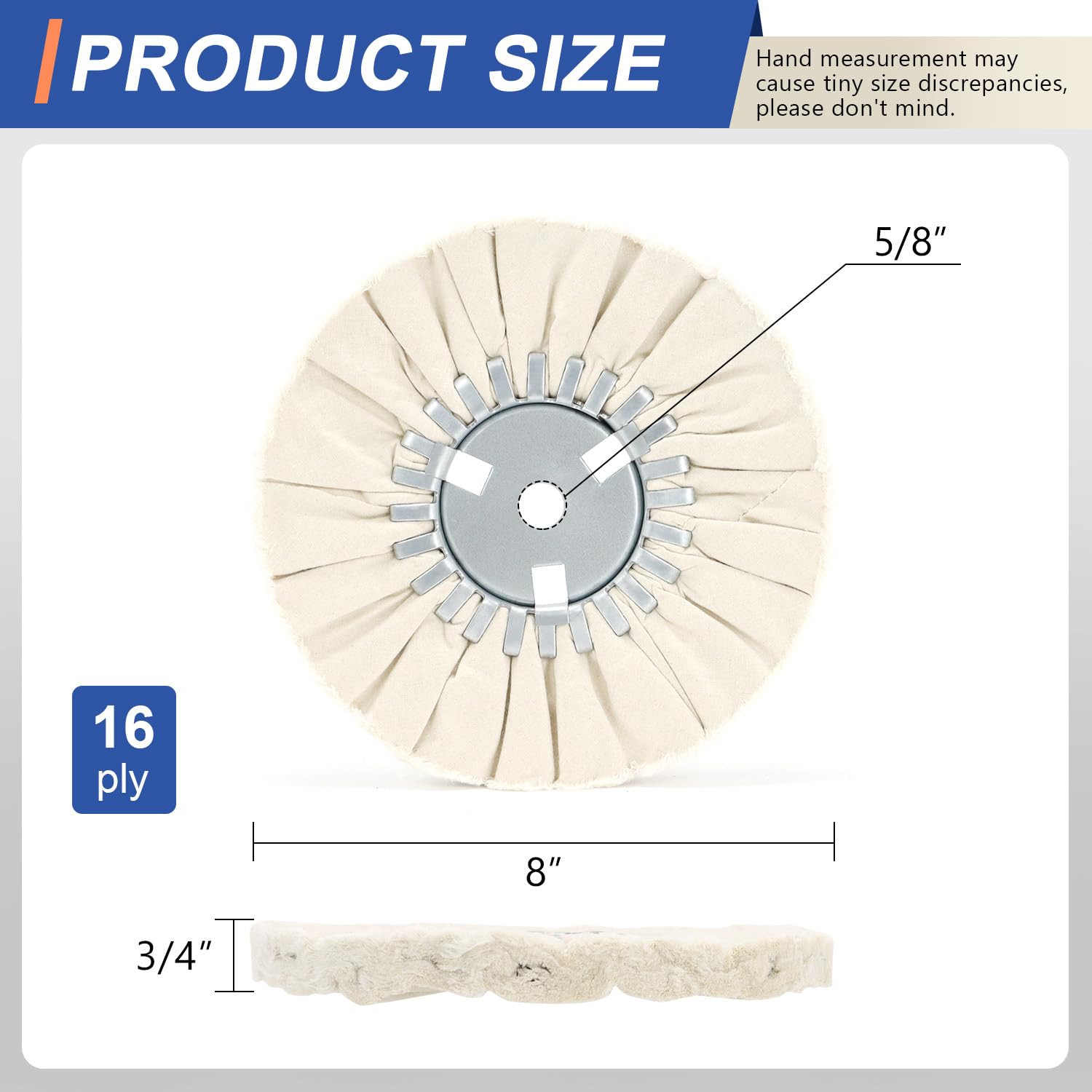 8″ White Airway Buffing Wheel, 5/8″ Arbor, 16-Ply Fine Polishing Wheel for Angle