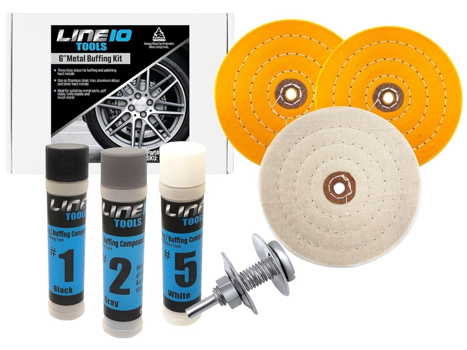6 Inch Buffing Wheel Kit for Bench Grinder and Drill with 3 Step Hard Metal Poli