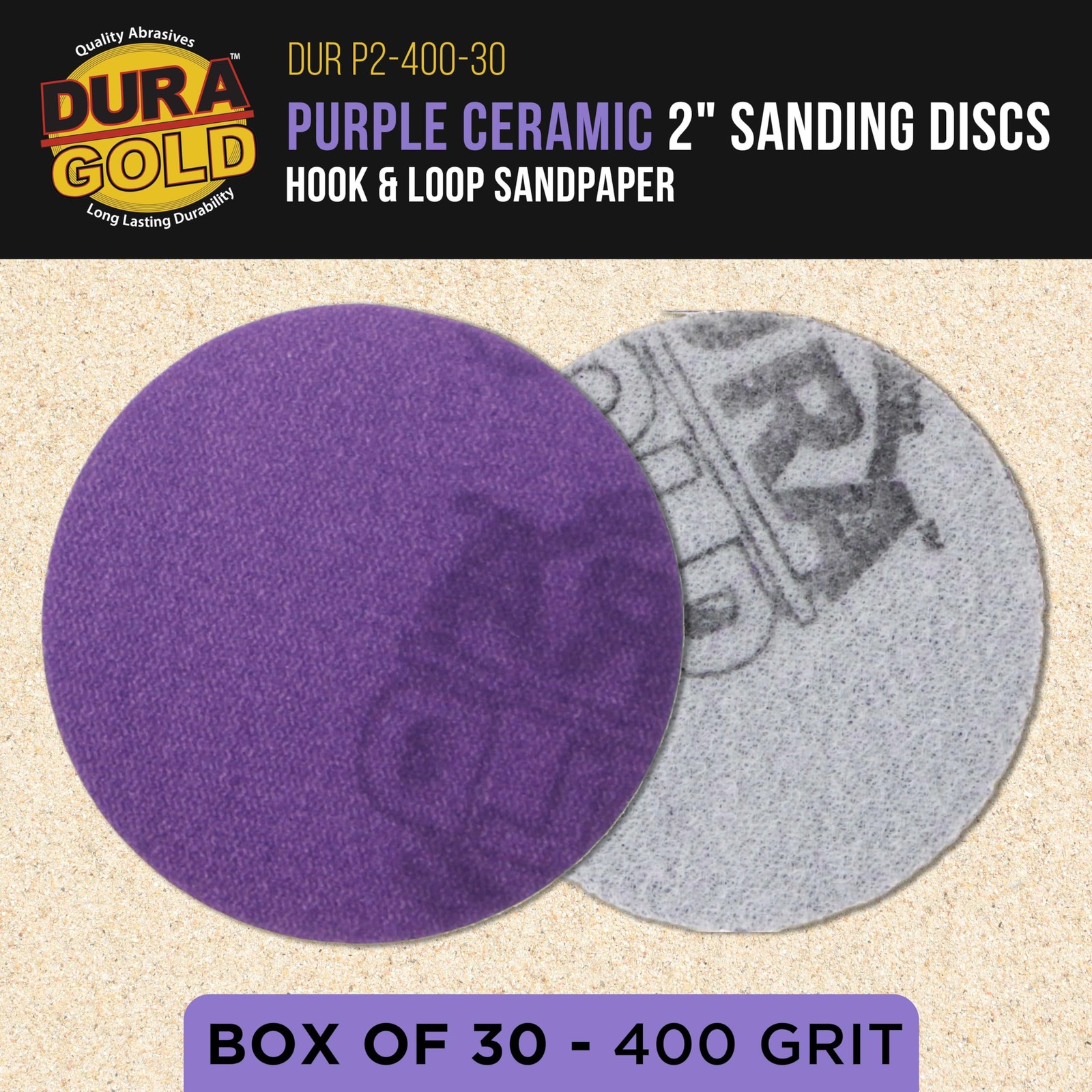 Premium 400 Grit 2″ Purple Film Ceramic Sanding Discs, of 30 – Hook & Loop Ba…