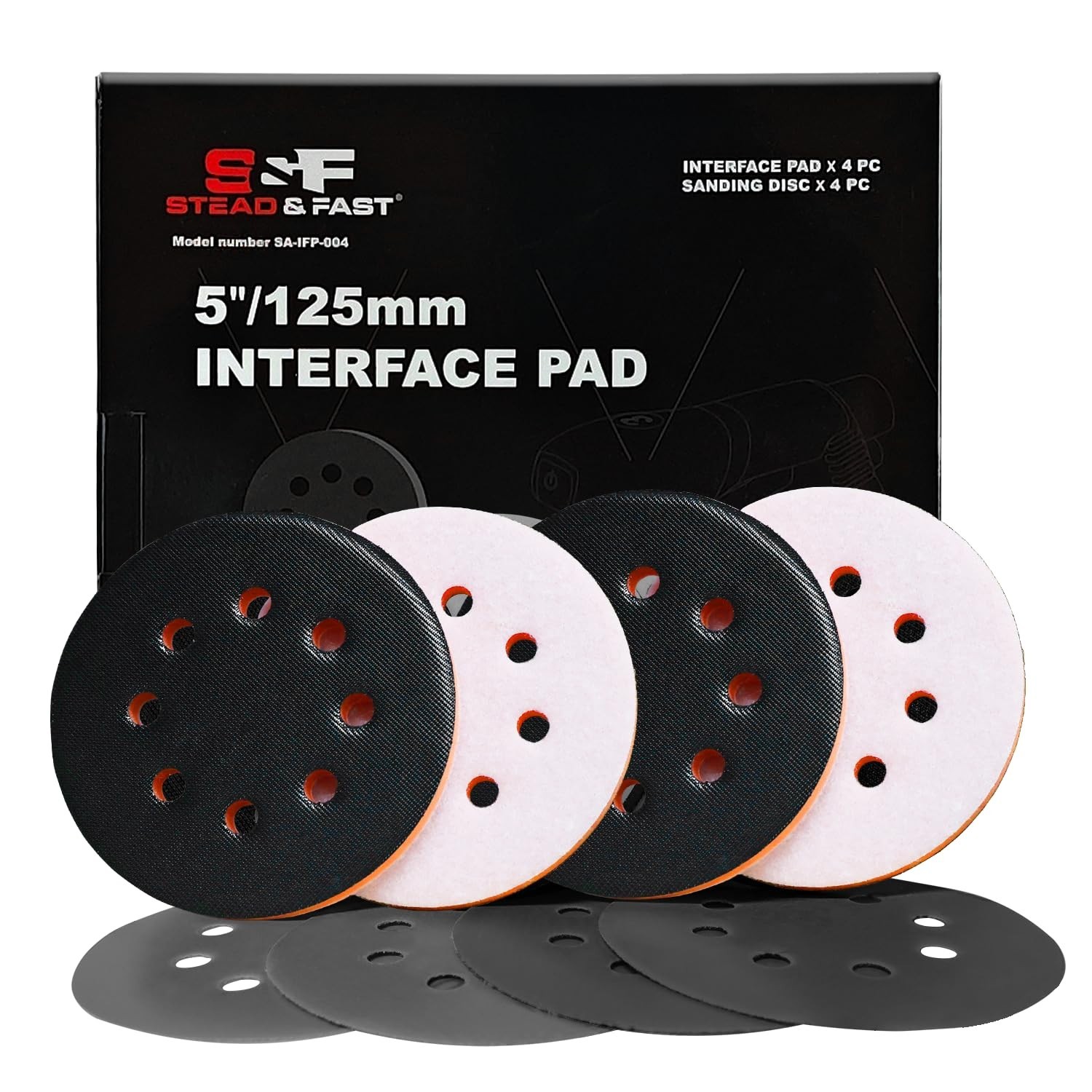 4 Pack 5″ Foam Sanding Pads for Orbital Sander | Soft Sponge, Hook & Loop, 8 Hol