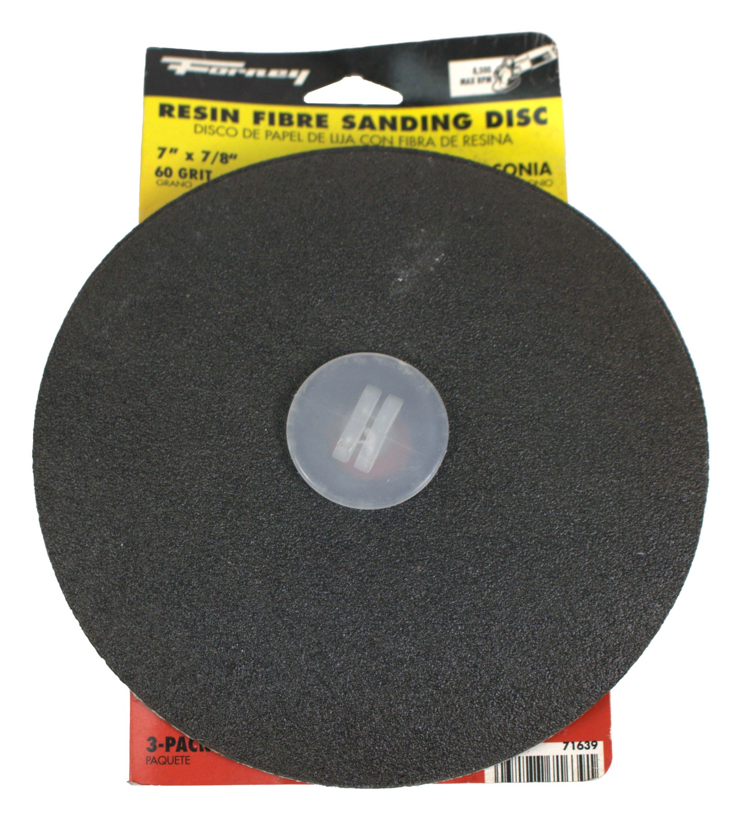 Forney Resin Fibre Sanding Disc 60 Grit x 7in-7/8″ Arbor 8500 Max RPM Part 71639