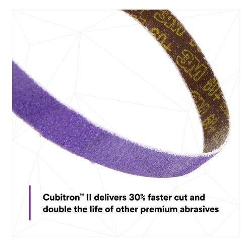 3M Cubitron II 33445 Sanding Belts, 1/2 in x 18 in, 60 Grit, Purple, 10 belts