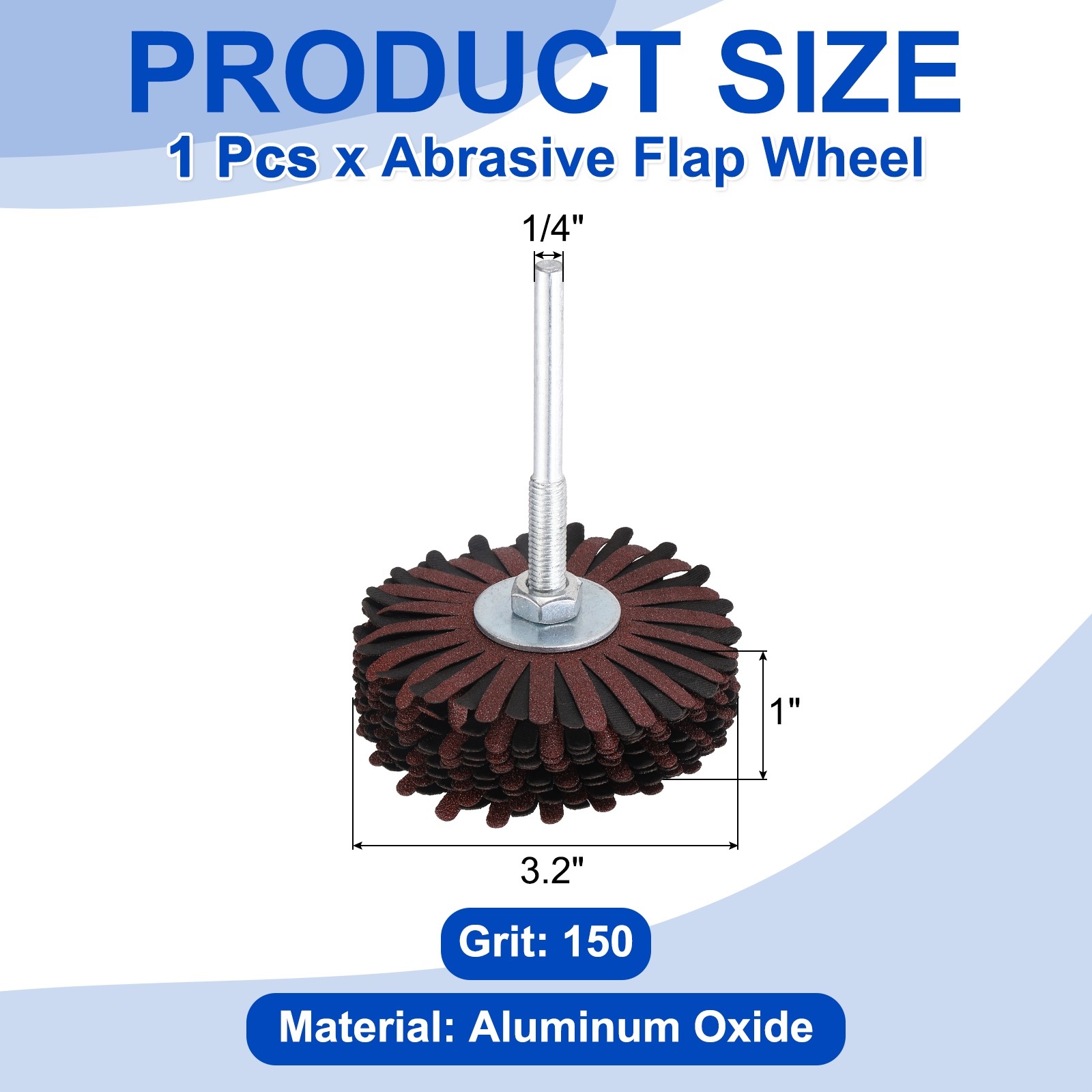 1 Pcs Abrasive Flap Wheel, 3.2″ Dia, 1/4″ Shank, 150 Grit Aluminum Oxide, Red