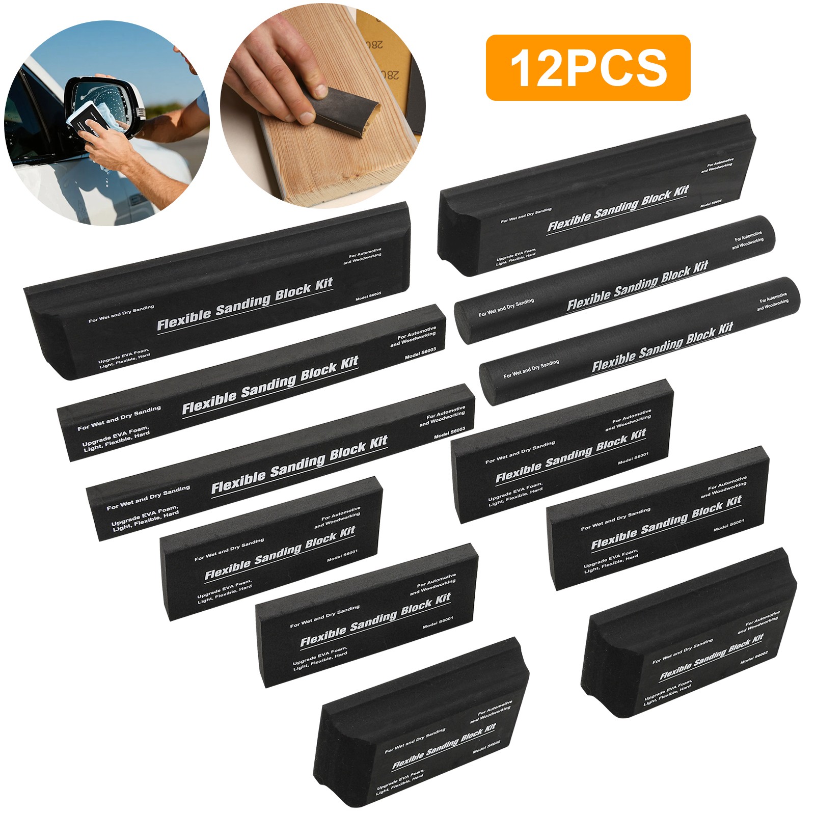 12x Sanding Block Kit Flexible EVA Wet Dry Sanding Blocks for Auto Body Woodwork