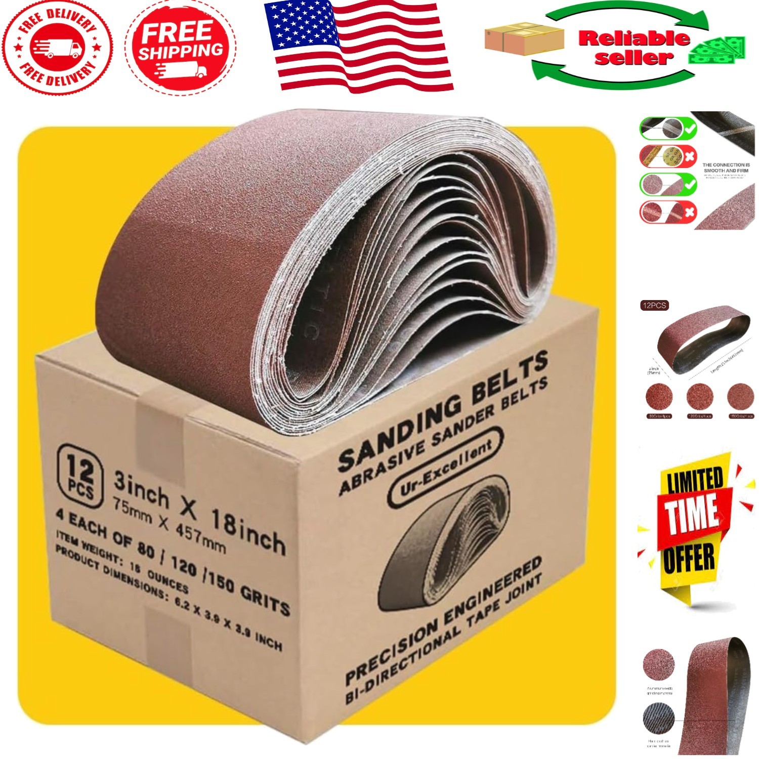 Versatile 12-Piece Sanding Belt Set 3×18 Inches – Ideal for Wood & Metal