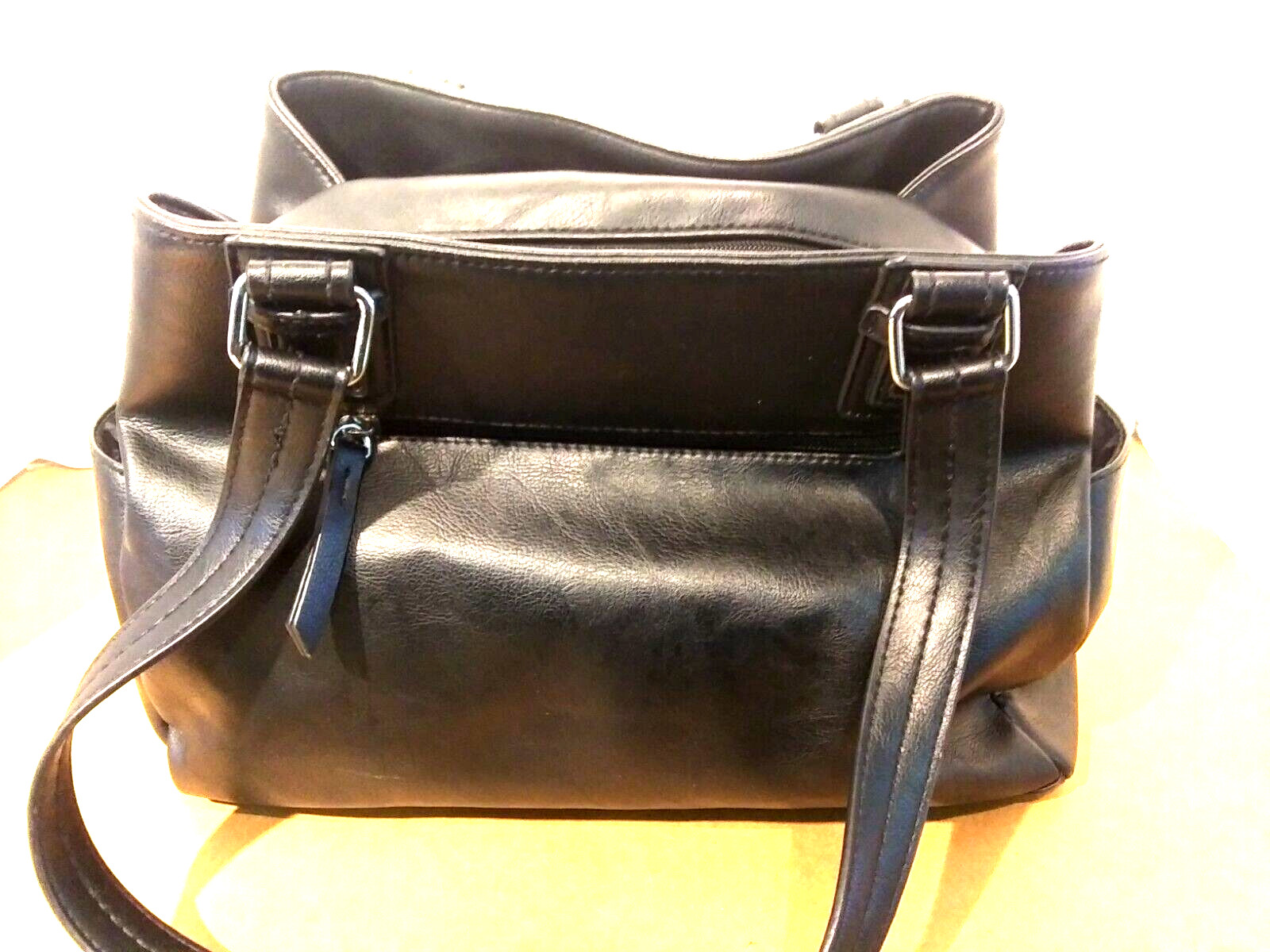 Rosetti Classic Black-Pockets Everywhere-Handbag-Leather Like