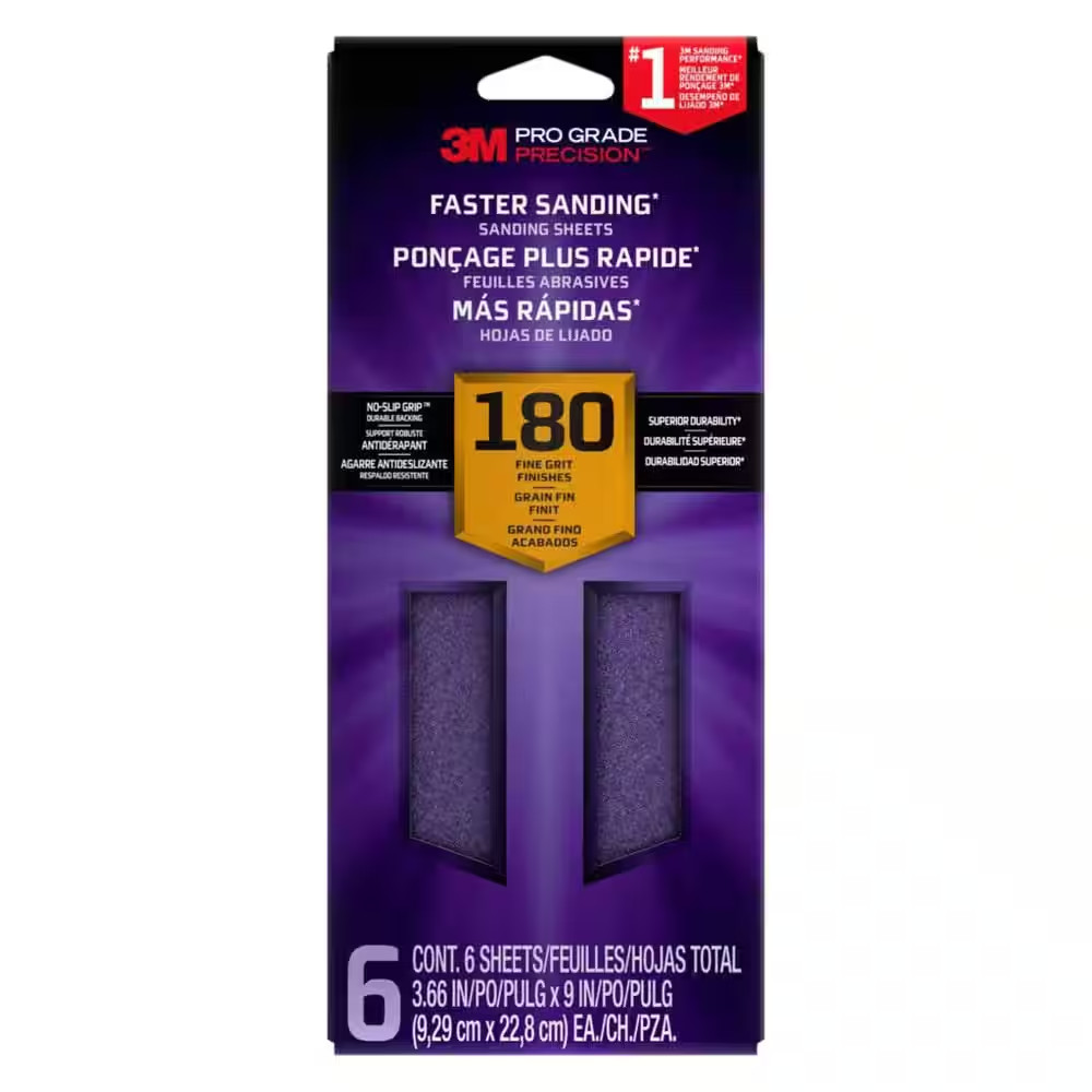 Pro Grade Precision 3.7 In. X 11 In. Fine 180-Grit Sheet Sandpaper (6-Pack) Free