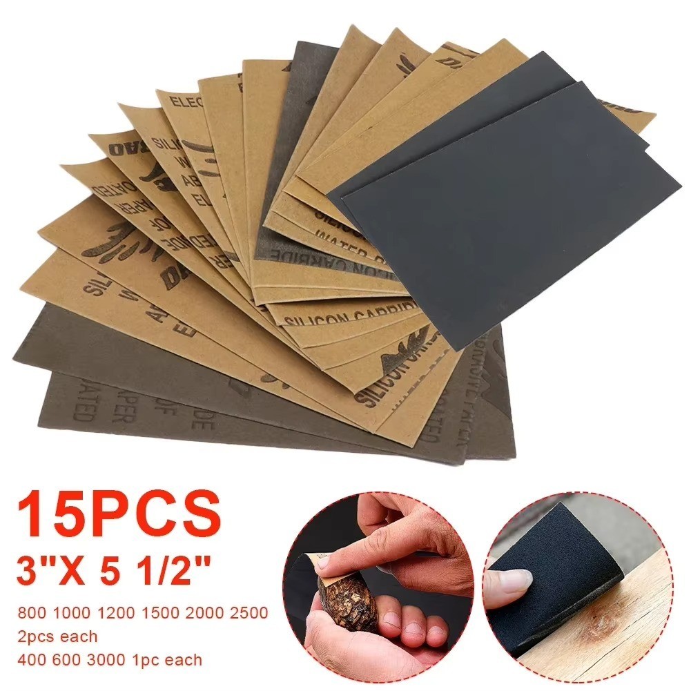 15PCS Sandpaper 400/3000 Grit Sand Paper Wet /Dry Sanding Paper Abrasive**
