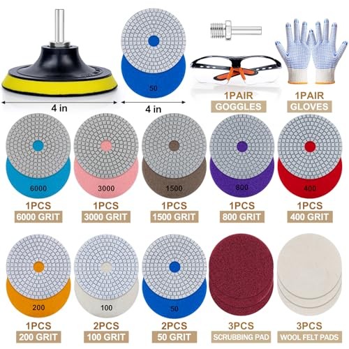 20 Pack 4 Inch Diamond Polishing Pads, Granite Polishing Pads Kit with 5/8”