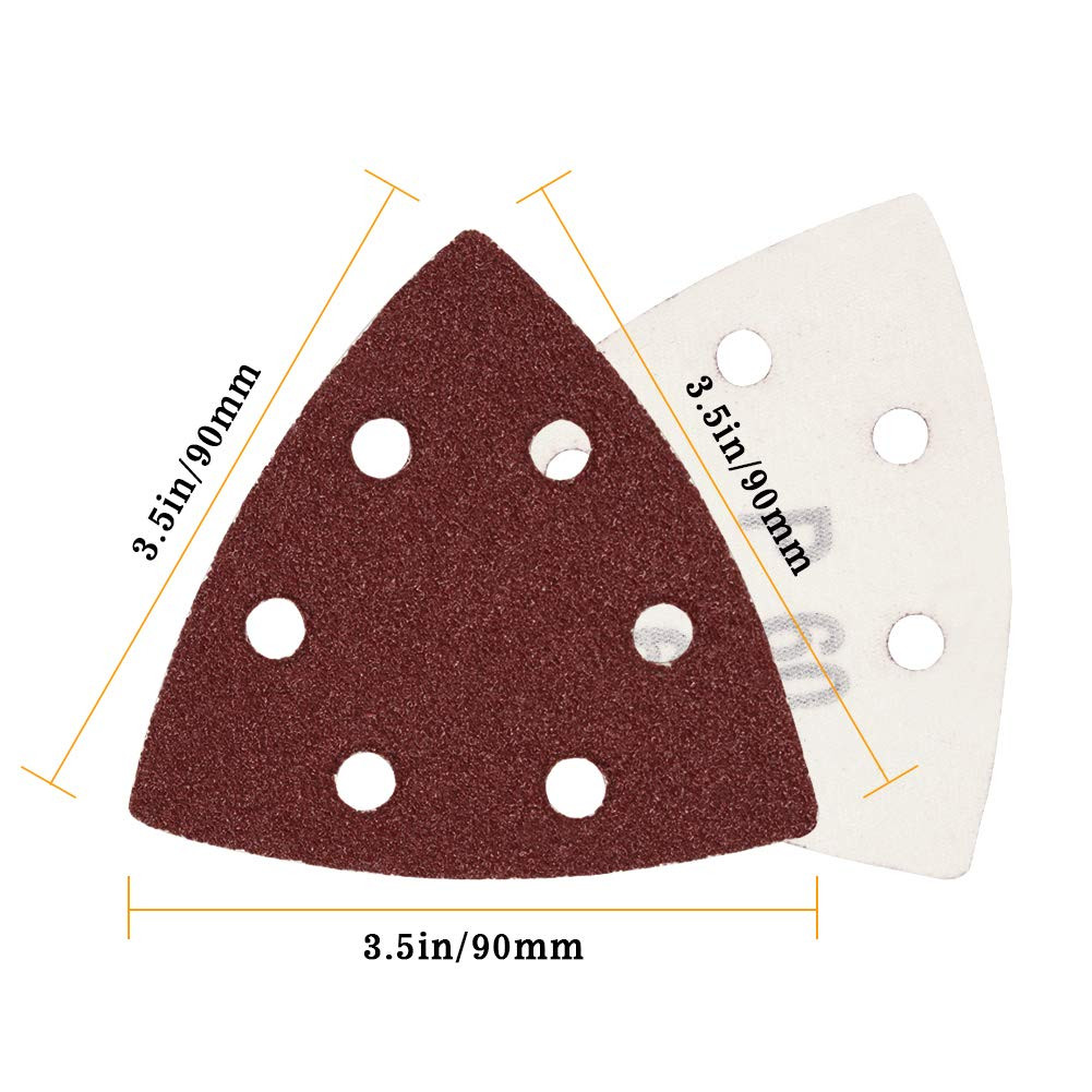50 Pcs Triangle Sanding Pads Hook and Loop 60 Grit Oscillating Sanding Pad 90Mm