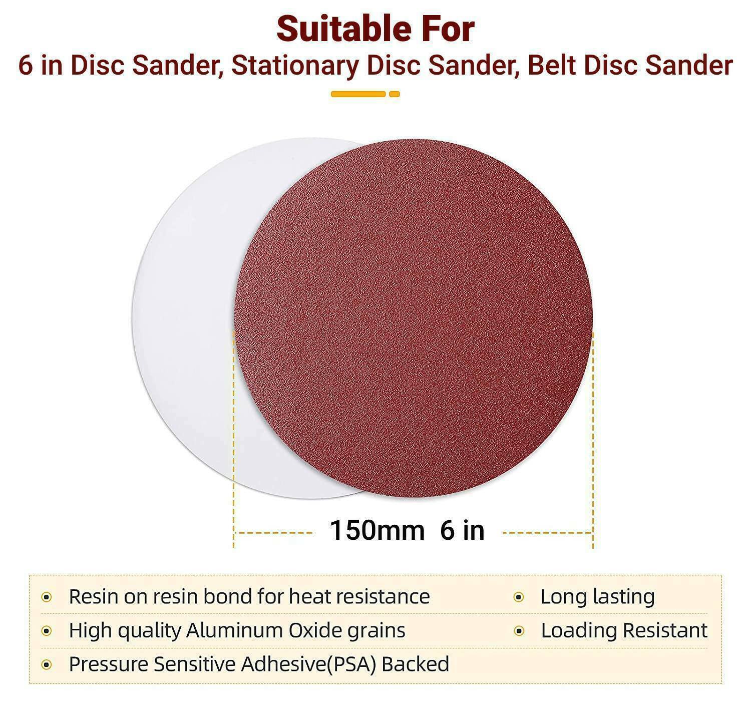 100PCS 60-1000 Grit Sticky Back Sandpaper 6 inch PSA Self Adhesive Sanding Discs