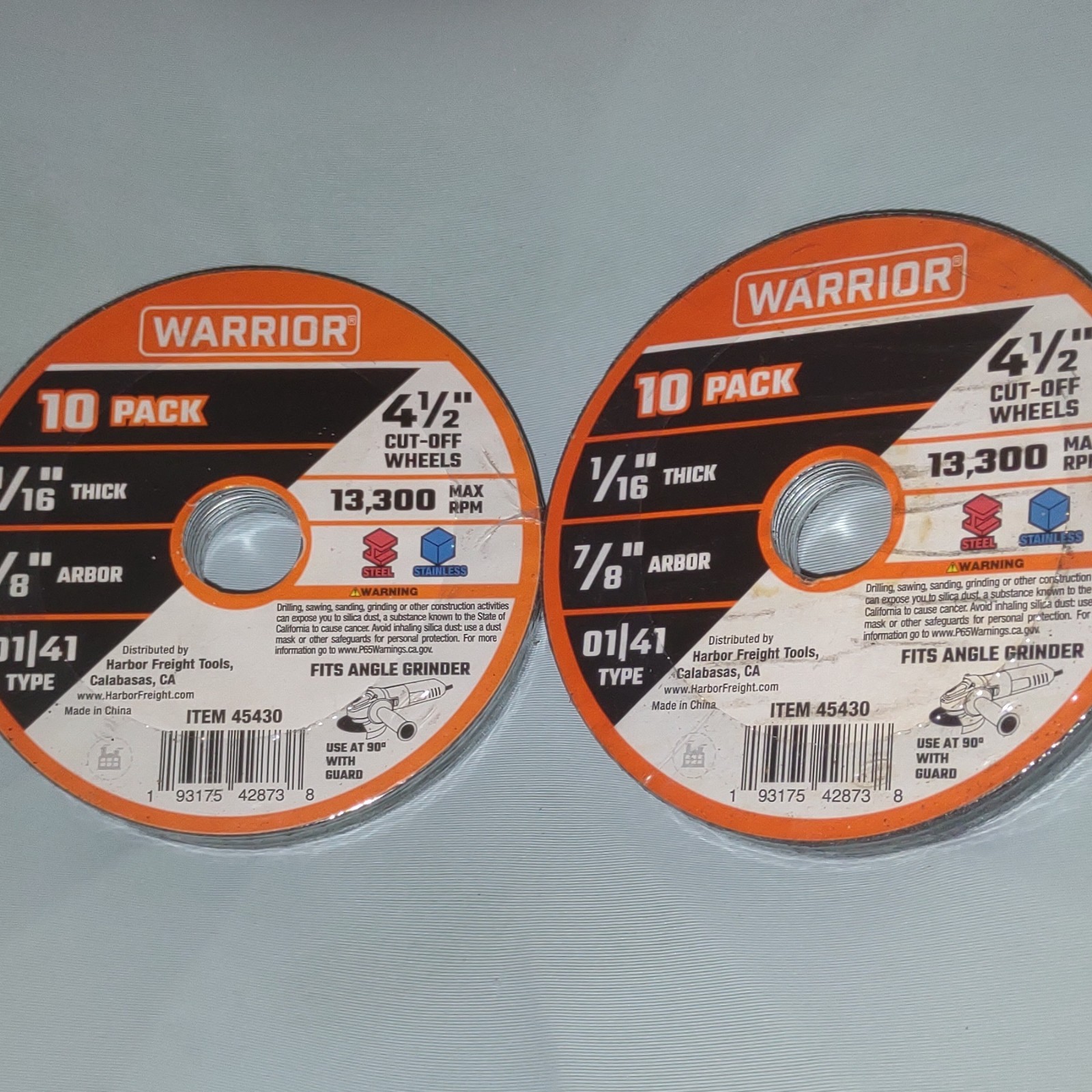 Warrior 4-1/2in Cut-Off Wheels Type 01/41 1/16in 10pk 13,300 RPM 45430