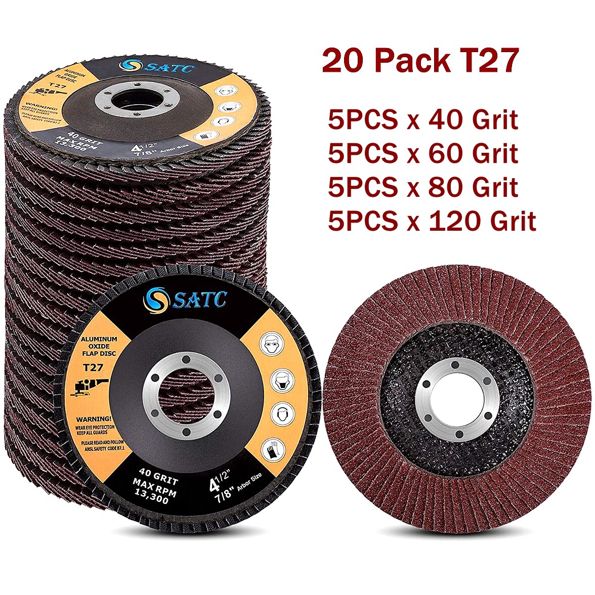 20x 4.5″ 4-1/2 Flap Disc 40 60 80 120 Grit Angle Grinder Sanding Grinding Wheels