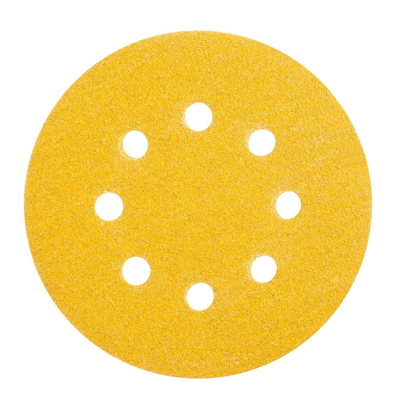 100PCS 125mm Gold AO Sanding Discs 5inch 8 Hole Hook and Loop Sandpaper 40 Grit