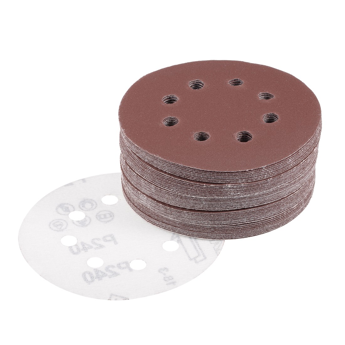 50Pcs 5 Inch 8 Hole Hook Loop Sanding Disc 240 Grit Flocking Sandpaper Sander