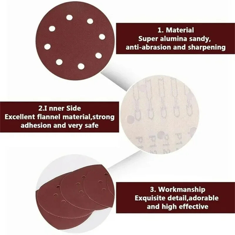 8 Hole 125mm Sandpaper Woodworking Metal Grinding Disc Abrasive Polishing Tools