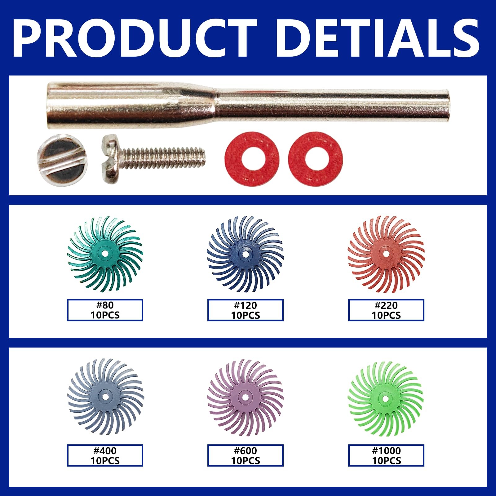 66pcs 1Inch Radial Bristle Disc Polishing Kit 6 Mix Grit 80/120/220/400/600/1…