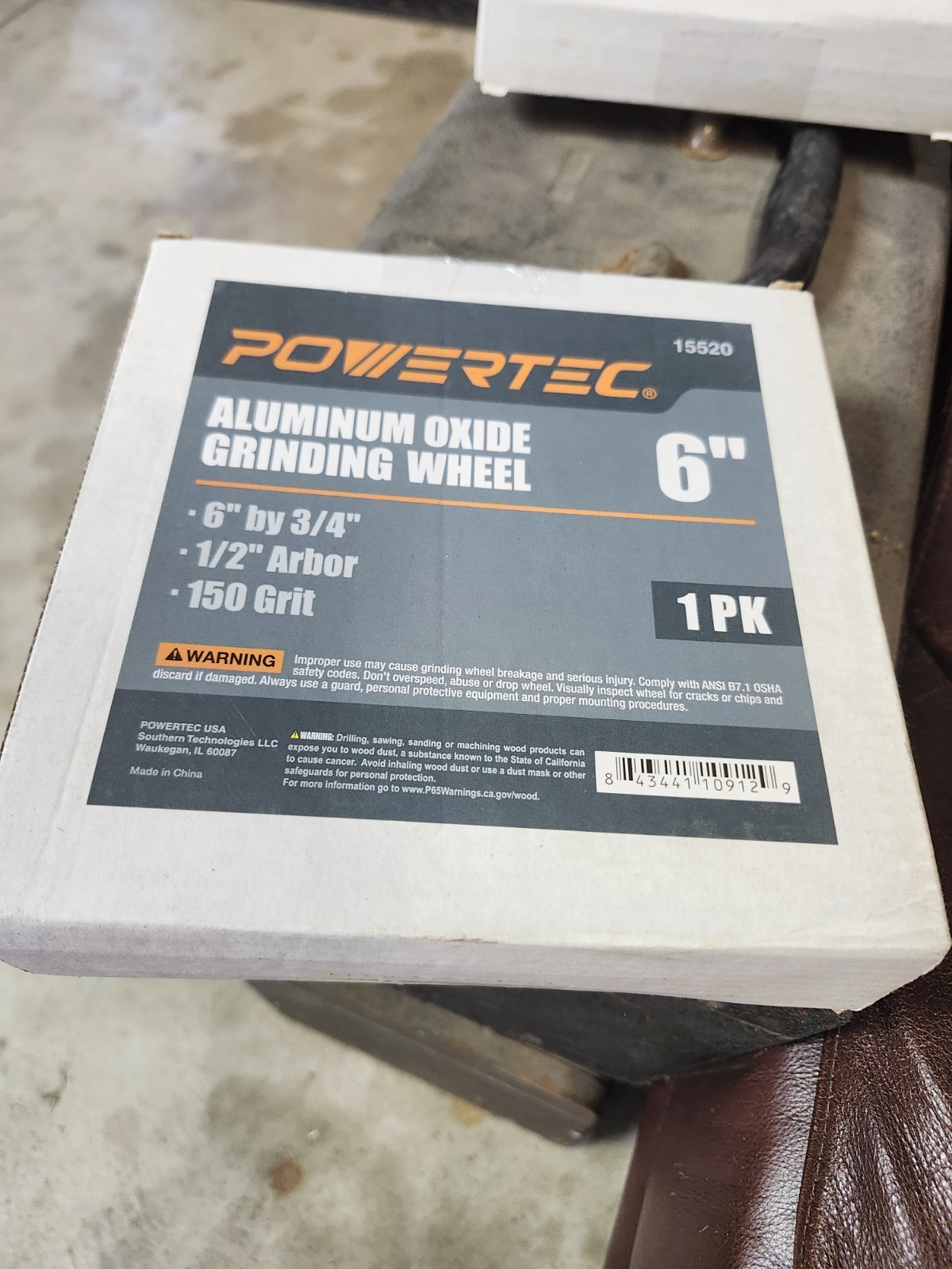 POWERTEC 15520 Aluminum Oxide Grinding Wheel 150 Grit, 6 x 3/4 with 1/2 Arbor