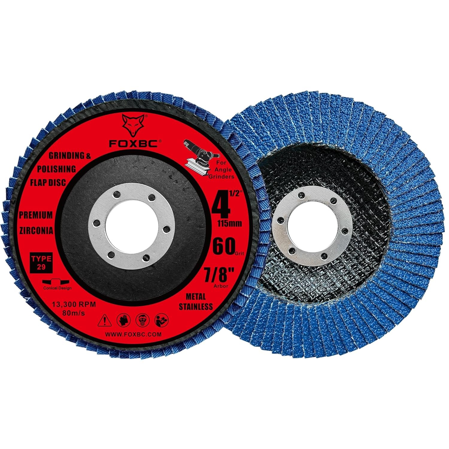4-1/2 inch Flap Disc 60 Grit Type 29, Premium Zirconium Polishing, 10 Pack