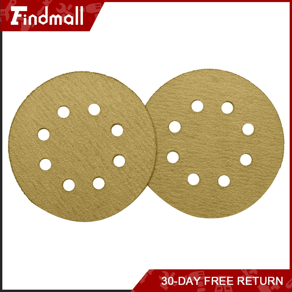 Findmall 100 Pieces 5 Inch 8-Hole 80 Grit Hook and Loop Sanding Discs