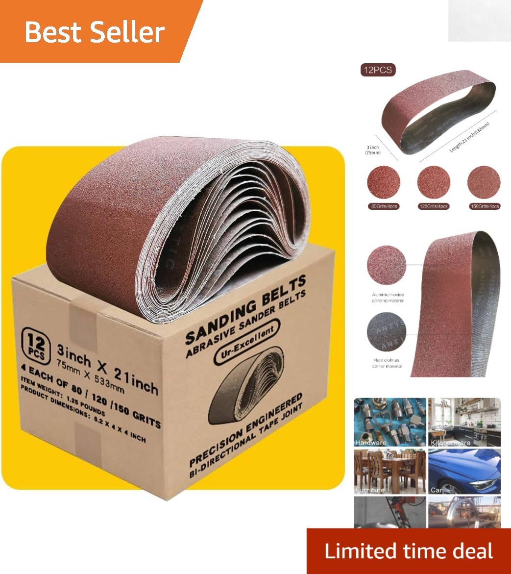 Efficient 3×21 Sanding Belt Set – Antistatic Aluminum Oxide for Smooth Finishes