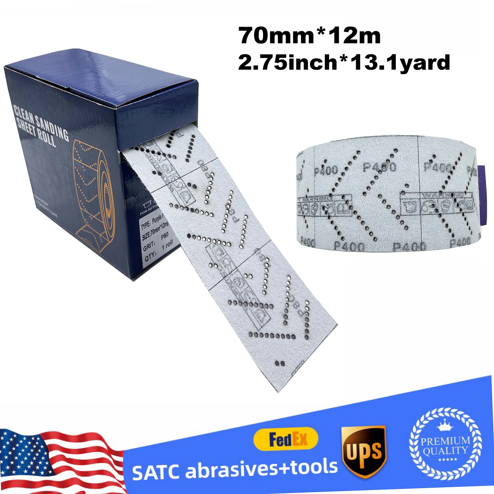 Purple Clean Sanding Sheet Roll, 80-400 Grade, 70mm x 12m, for Coating Removal