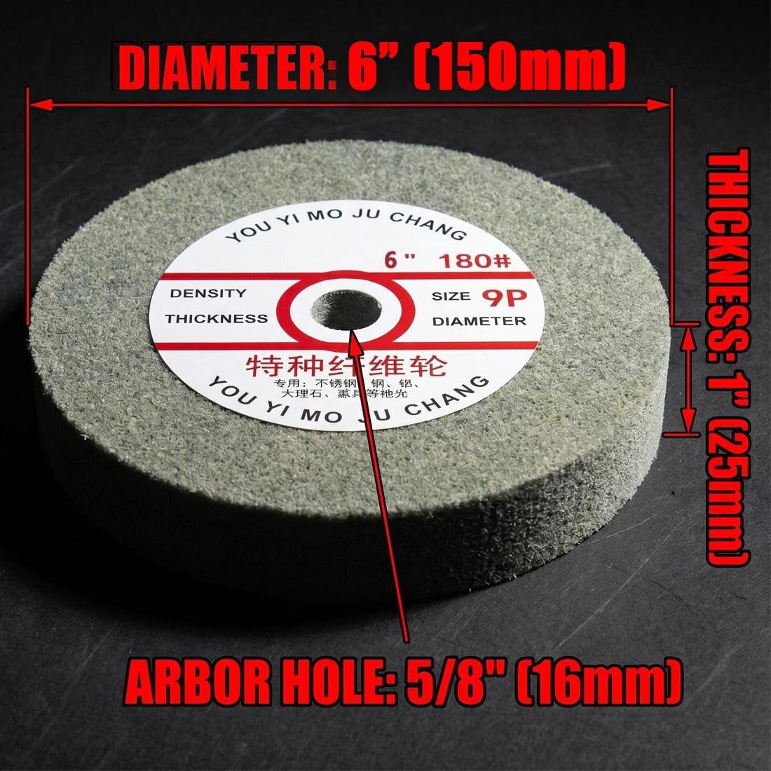 JUNLIXN 6″ Nylon Fiber Buffing Wheel, 5/8″ Arbor Hole 6 inches, Black
