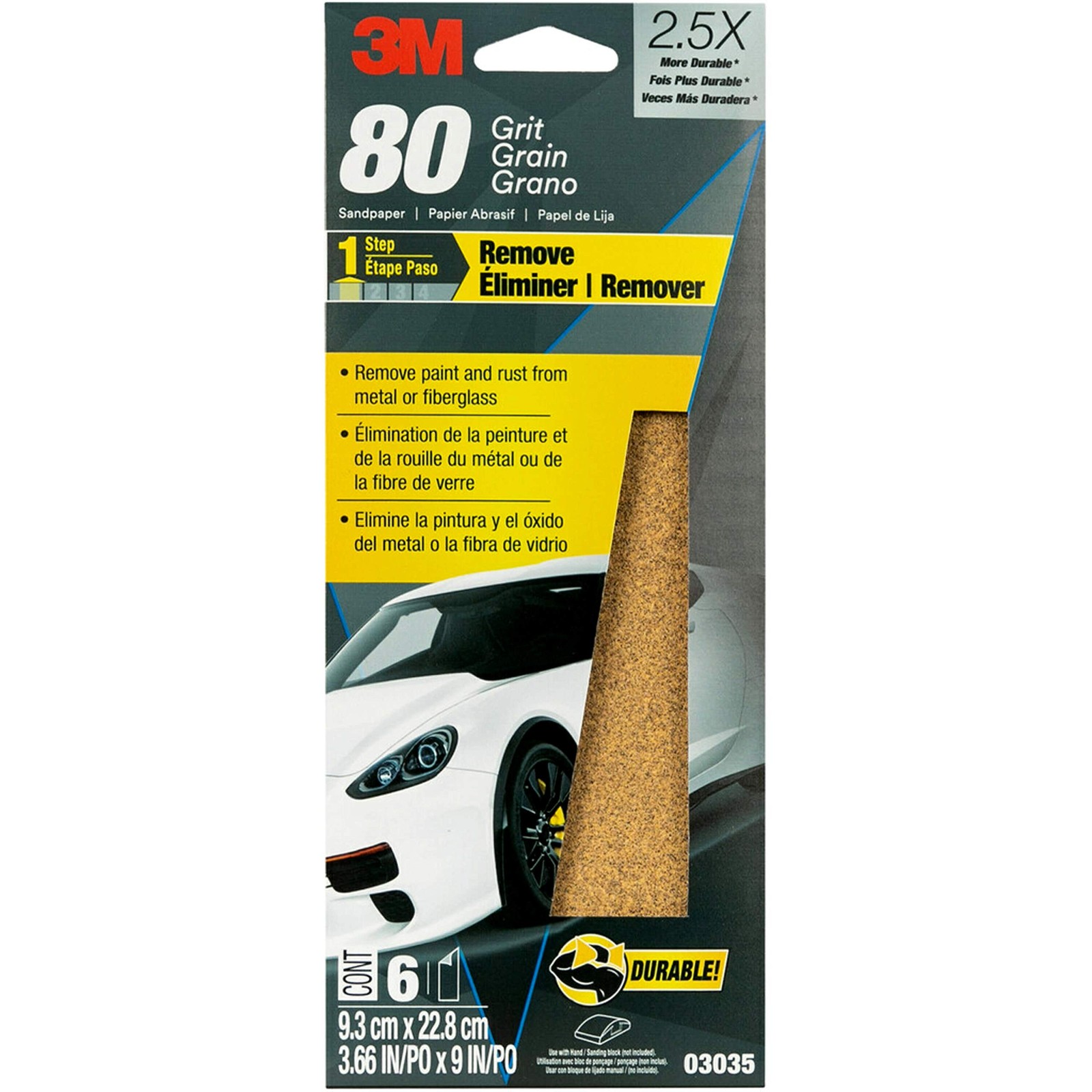 3M Sandpaper 80 Grit 3 2/3 in x 9 in 6 Sheets for Wood Metal Finishing