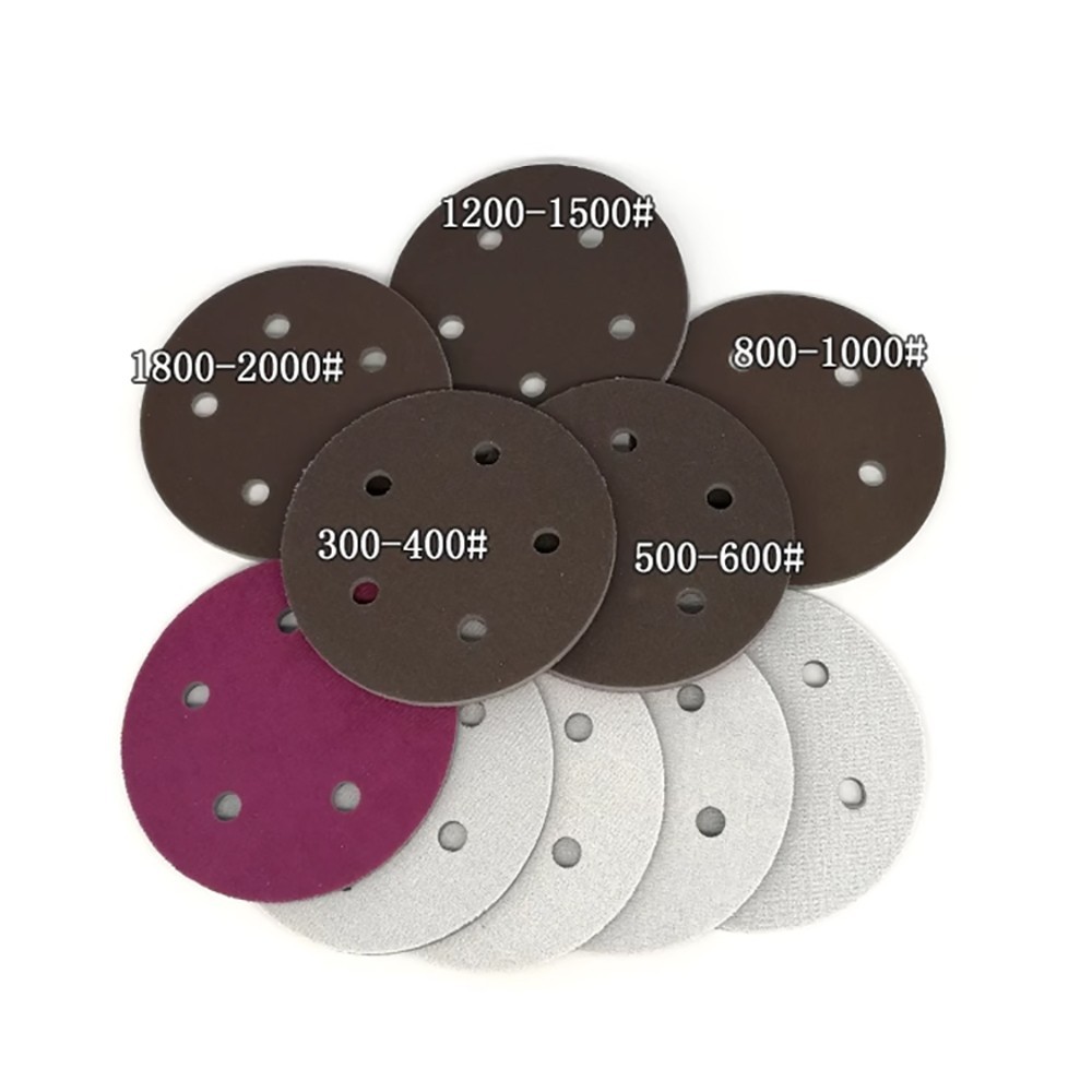 125/150mm 5/6/9/15/17 Hole Wet And Dry Red Sponge Sanding Discs 300#-2000# Grit