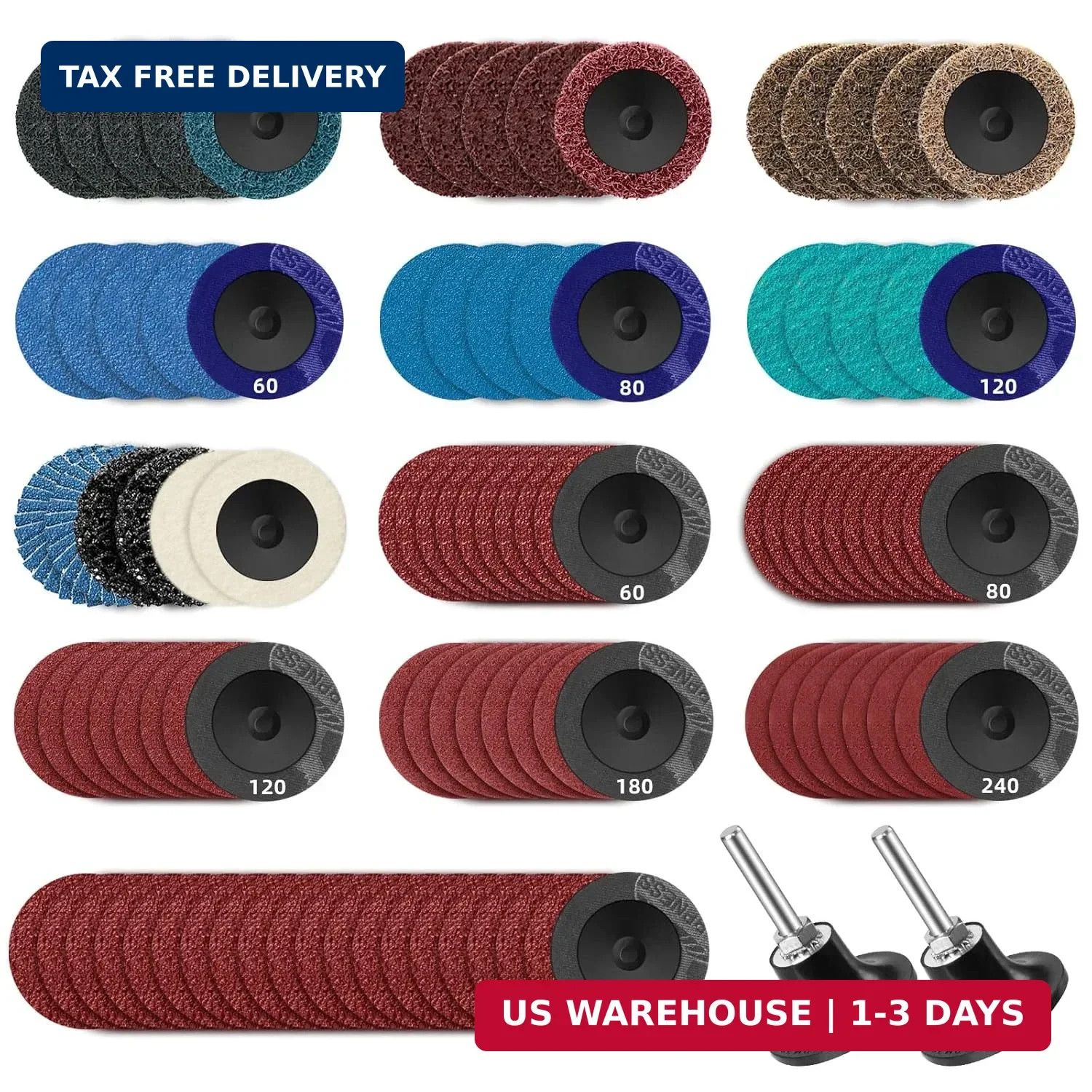 108Pcs Sanding Discs Set 2 inch Quick Change Disc with 1/4 inch Holde