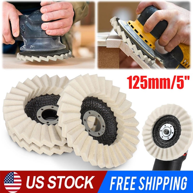 3pcs 5″ Wool Polishing Wheels Buffer Pads Flap Felt Polishing Finishing Disc US