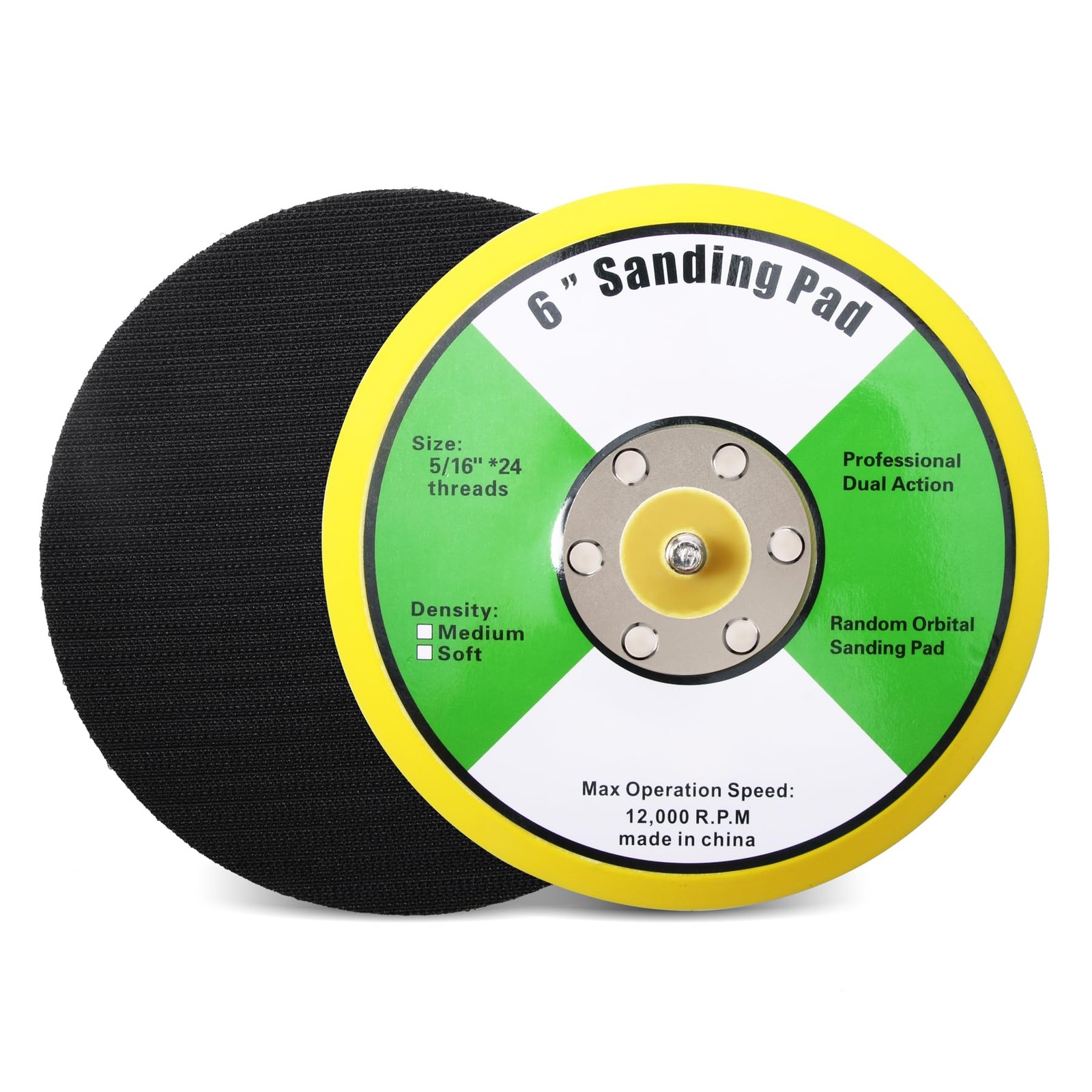 SHININGEYES 1Pcs 6in Hook and Loop Flexible Backing Pad, 6″ 6in, Yellow