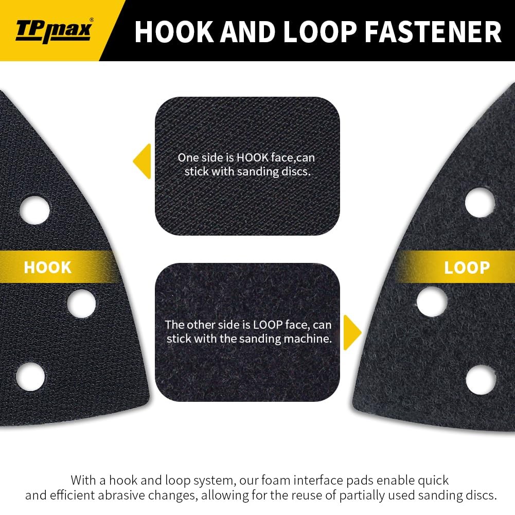 3-1/2″ Triangle Sanding Interface Pads 6-Hole 5Pk – Hook & Loop Sponge Backin…