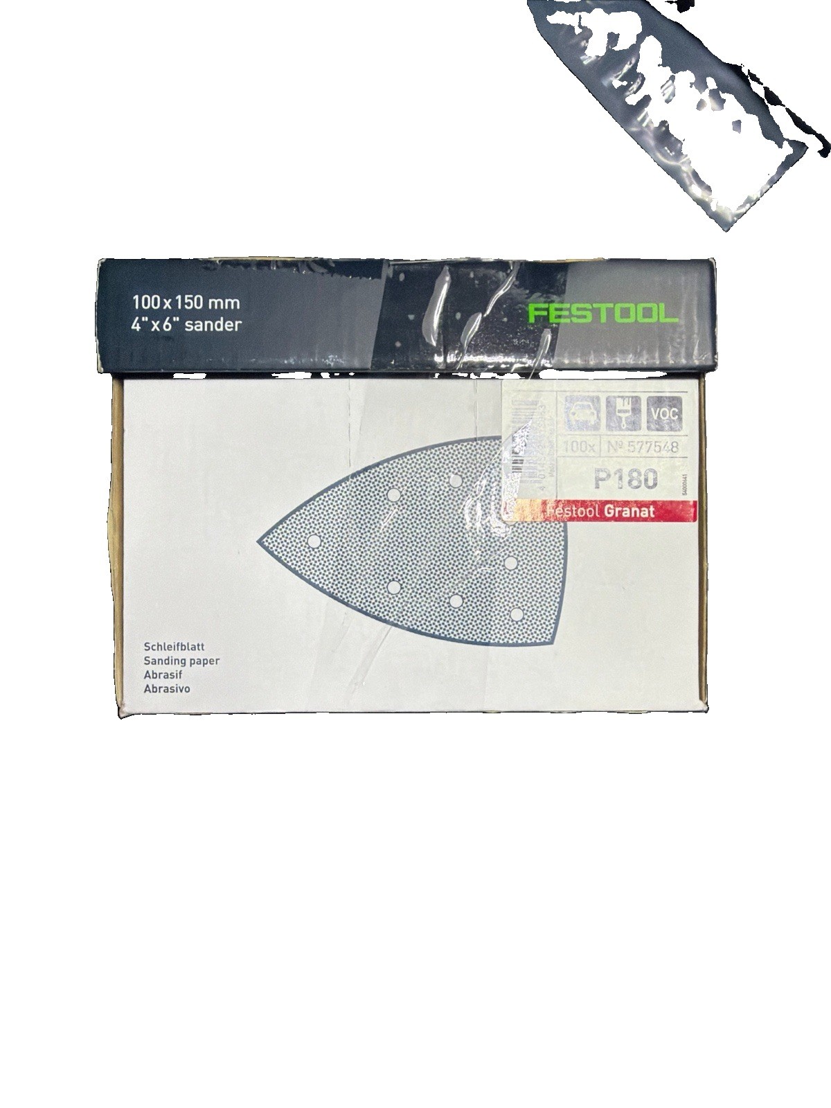 Festool Granat P180 Mouse Shaped Sandpaper Sheets 100x150mm Gray 100 Pack