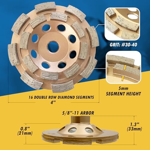 4″ Diamond Grinding Wheel for Premium Double Row – 5/8″-11 Arbor 4″ – 16 Segs