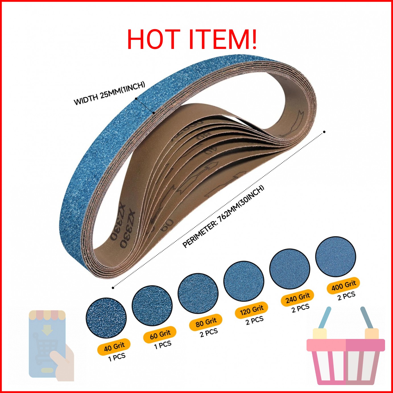 Shineboc 10-Piece 1 x 30 Inch 40-400 Grit Zirconia Sanding Belts, Heavy Duty Lon