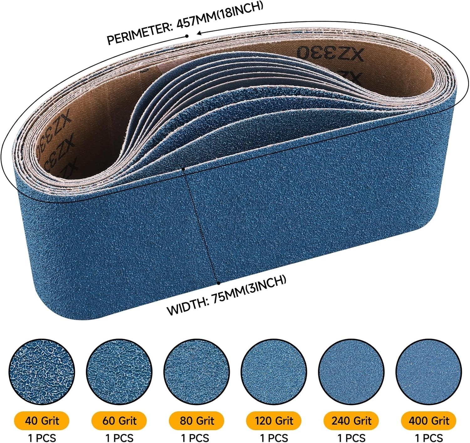 3×18 Inch Zirconia Sanding Belts Set – 40-400 Grit for Wood and Metal Finishing
